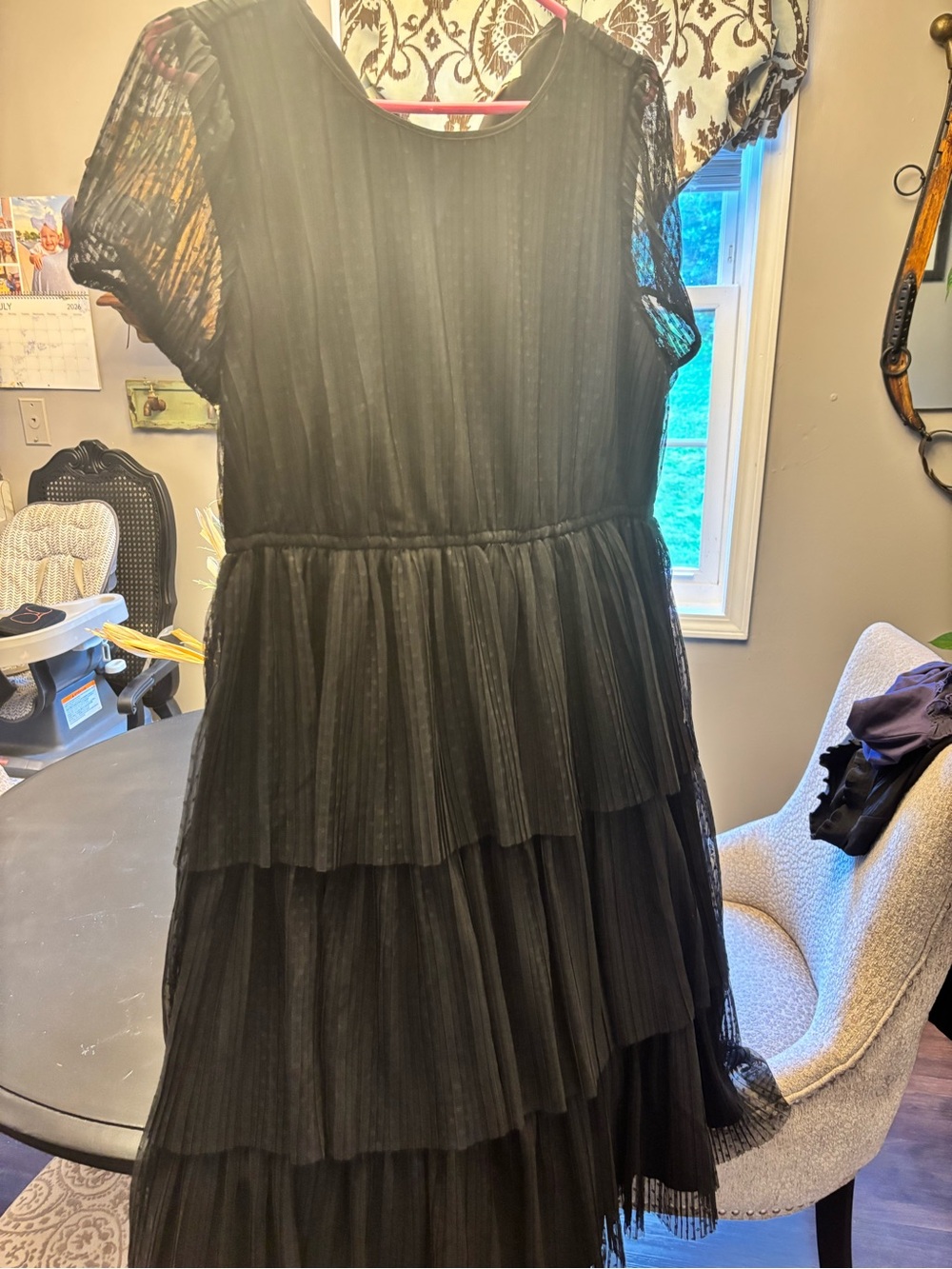 J. Crew Black Tiered Mesh Midi Dress